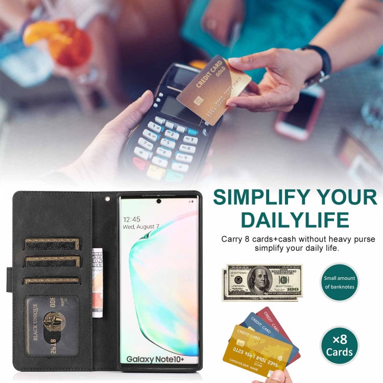 For Samsung Galaxy Note10+ Skin-feel Crazy Horse Texture Zipper Wallet Bag Horizontal Flip Leather Case with Holder & Card Slots & Wallet & Lanyard
