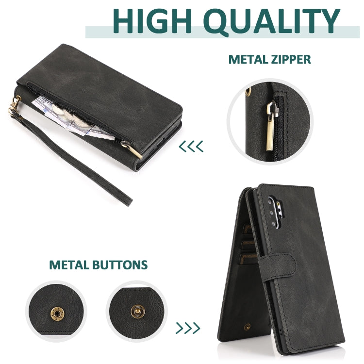 For Samsung Galaxy Note10+ Skin-feel Crazy Horse Texture Zipper Wallet Bag Horizontal Flip Leather Case with Holder & Card Slots & Wallet & Lanyard