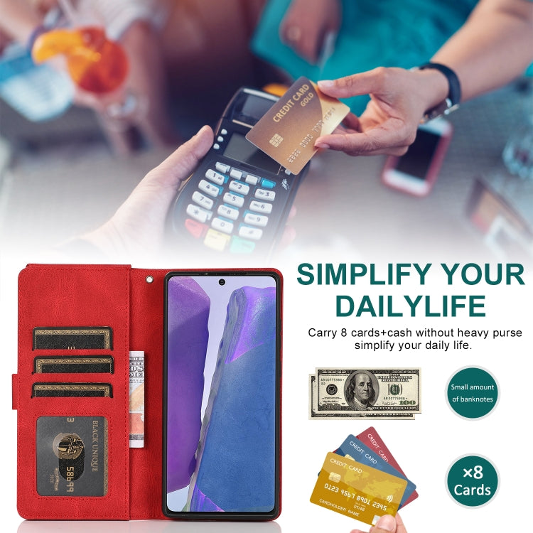 For Samsung Galaxy Note20 Skin-feel Crazy Horse Texture Zipper Wallet Bag Horizontal Flip Leather Case with Holder & Card Slots & Wallet & Lanyard