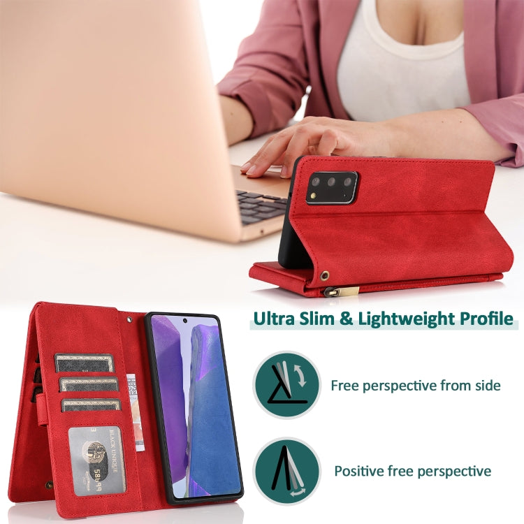 For Samsung Galaxy Note20 Skin-feel Crazy Horse Texture Zipper Wallet Bag Horizontal Flip Leather Case with Holder & Card Slots & Wallet & Lanyard