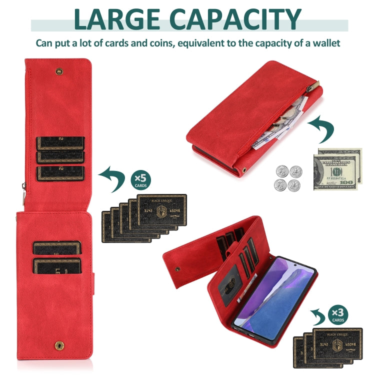 For Samsung Galaxy Note20 Skin-feel Crazy Horse Texture Zipper Wallet Bag Horizontal Flip Leather Case with Holder & Card Slots & Wallet & Lanyard