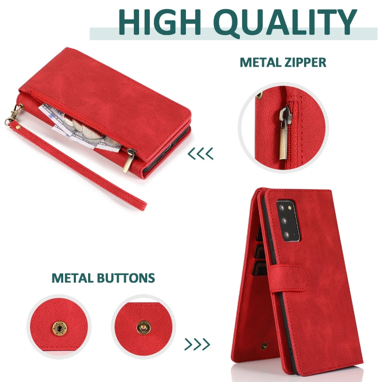 For Samsung Galaxy Note20 Skin-feel Crazy Horse Texture Zipper Wallet Bag Horizontal Flip Leather Case with Holder & Card Slots & Wallet & Lanyard