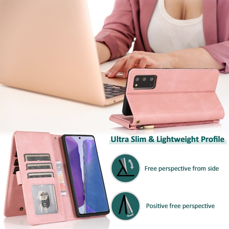 For Samsung Galaxy Note20 Skin-feel Crazy Horse Texture Zipper Wallet Bag Horizontal Flip Leather Case with Holder & Card Slots & Wallet & Lanyard
