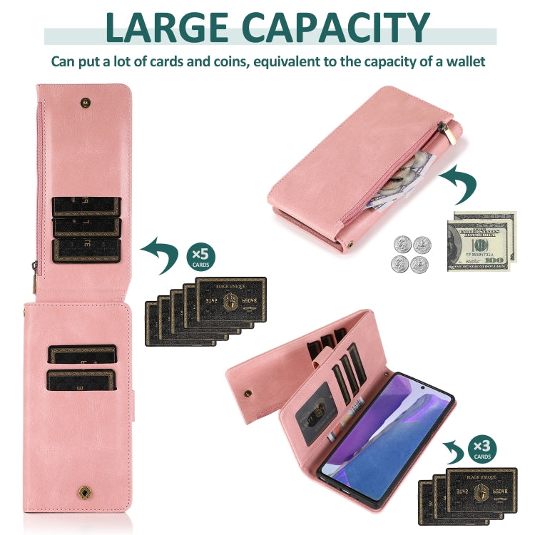 For Samsung Galaxy Note20 Skin-feel Crazy Horse Texture Zipper Wallet Bag Horizontal Flip Leather Case with Holder & Card Slots & Wallet & Lanyard