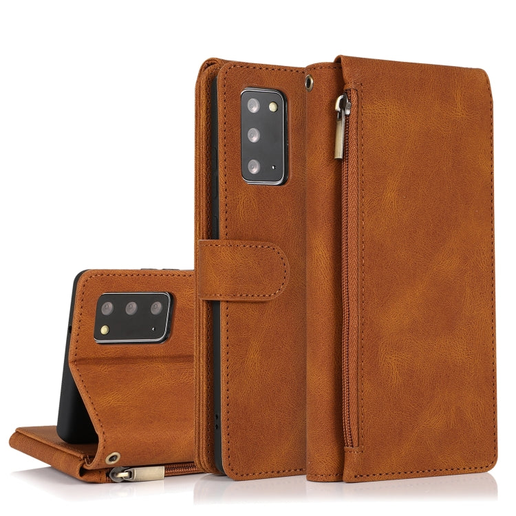 For Samsung Galaxy Note20 Skin-feel Crazy Horse Texture Zipper Wallet Bag Horizontal Flip Leather Case with Holder & Card Slots & Wallet & Lanyard