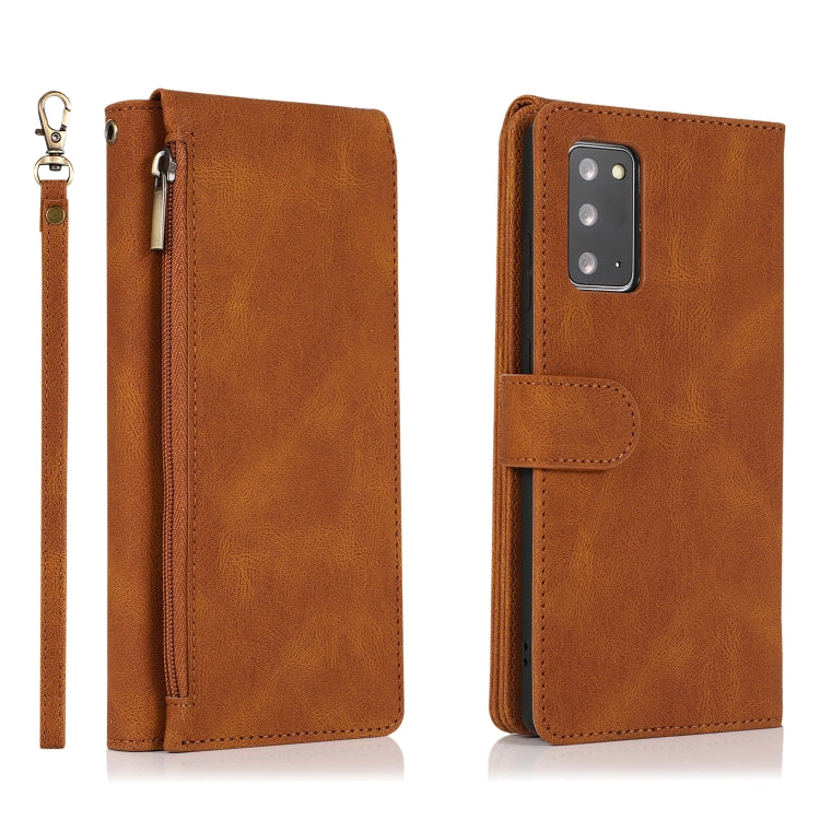 For Samsung Galaxy Note20 Skin-feel Crazy Horse Texture Zipper Wallet Bag Horizontal Flip Leather Case with Holder & Card Slots & Wallet & Lanyard
