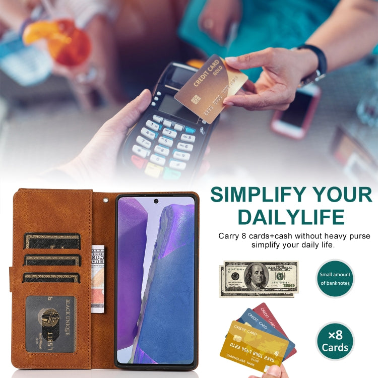 For Samsung Galaxy Note20 Skin-feel Crazy Horse Texture Zipper Wallet Bag Horizontal Flip Leather Case with Holder & Card Slots & Wallet & Lanyard