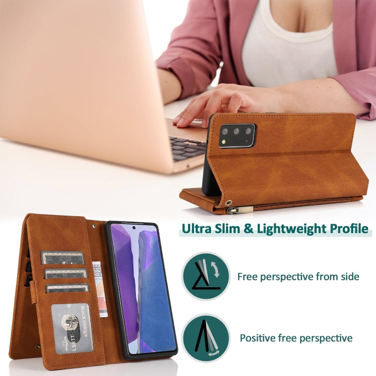 For Samsung Galaxy Note20 Skin-feel Crazy Horse Texture Zipper Wallet Bag Horizontal Flip Leather Case with Holder & Card Slots & Wallet & Lanyard