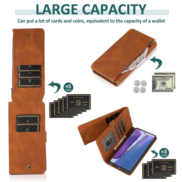 For Samsung Galaxy Note20 Skin-feel Crazy Horse Texture Zipper Wallet Bag Horizontal Flip Leather Case with Holder & Card Slots & Wallet & Lanyard