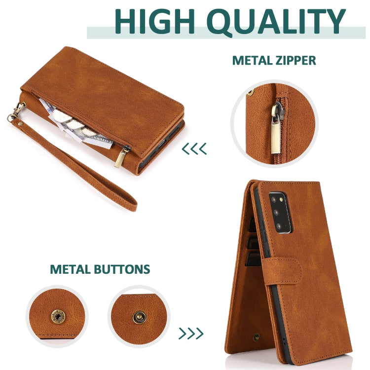 For Samsung Galaxy Note20 Skin-feel Crazy Horse Texture Zipper Wallet Bag Horizontal Flip Leather Case with Holder & Card Slots & Wallet & Lanyard
