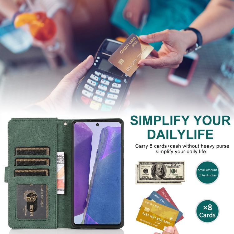 For Samsung Galaxy Note20 Skin-feel Crazy Horse Texture Zipper Wallet Bag Horizontal Flip Leather Case with Holder & Card Slots & Wallet & Lanyard