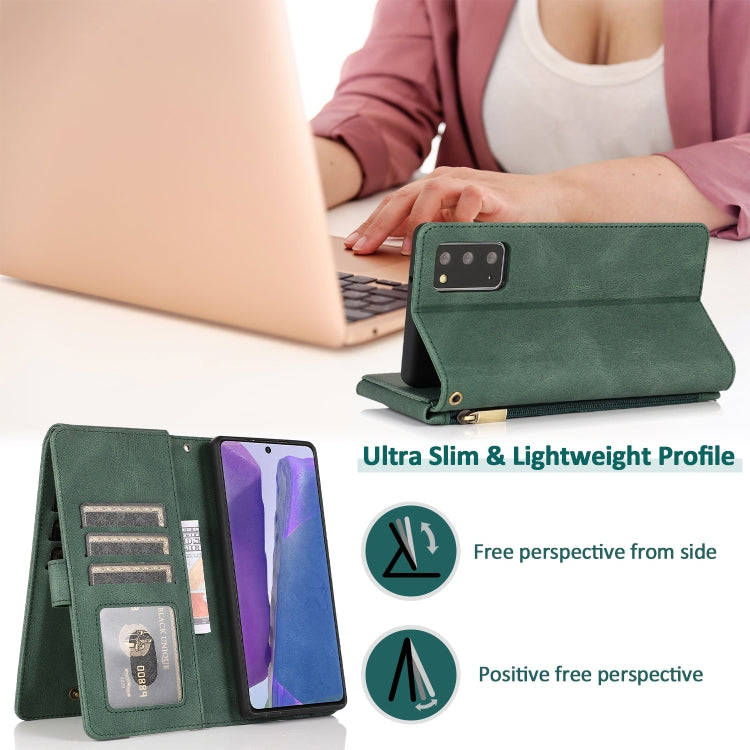 For Samsung Galaxy Note20 Skin-feel Crazy Horse Texture Zipper Wallet Bag Horizontal Flip Leather Case with Holder & Card Slots & Wallet & Lanyard