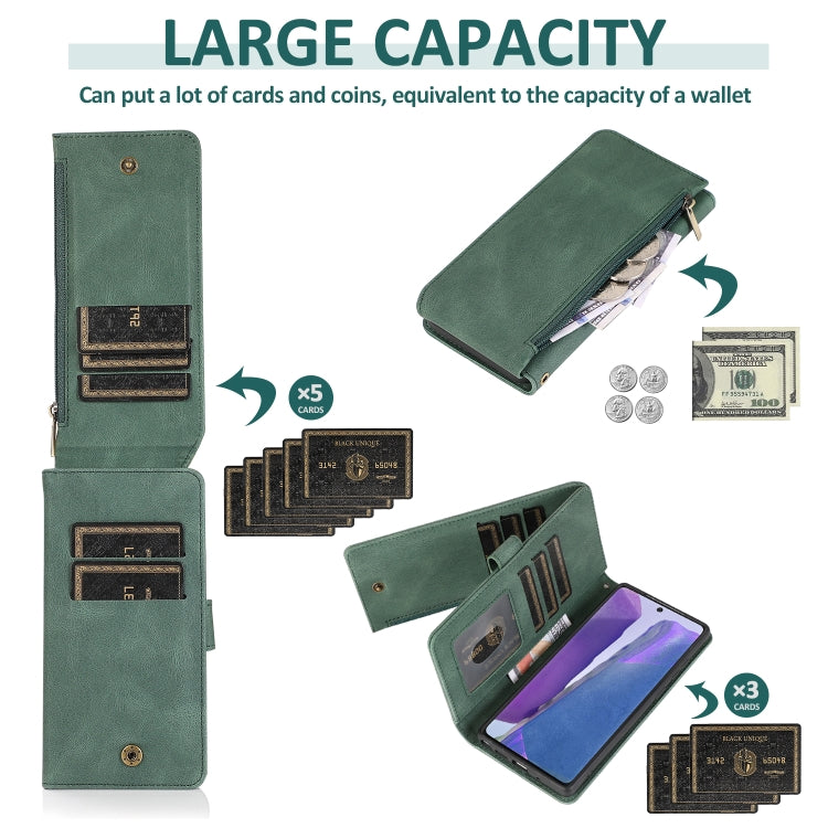 For Samsung Galaxy Note20 Skin-feel Crazy Horse Texture Zipper Wallet Bag Horizontal Flip Leather Case with Holder & Card Slots & Wallet & Lanyard