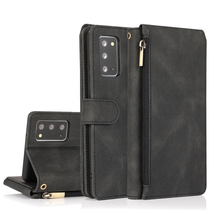 For Samsung Galaxy Note20 Skin-feel Crazy Horse Texture Zipper Wallet Bag Horizontal Flip Leather Case with Holder & Card Slots & Wallet & Lanyard