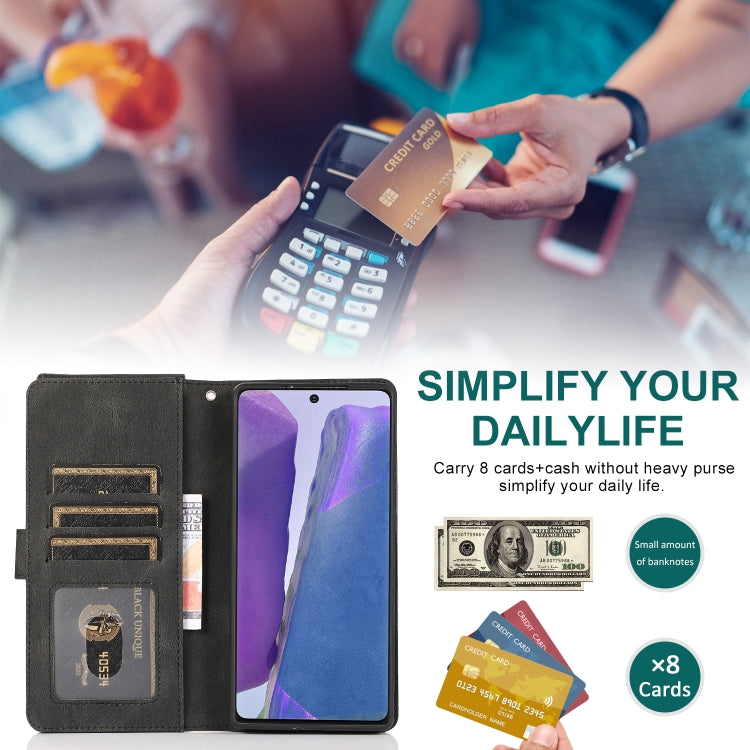 For Samsung Galaxy Note20 Skin-feel Crazy Horse Texture Zipper Wallet Bag Horizontal Flip Leather Case with Holder & Card Slots & Wallet & Lanyard