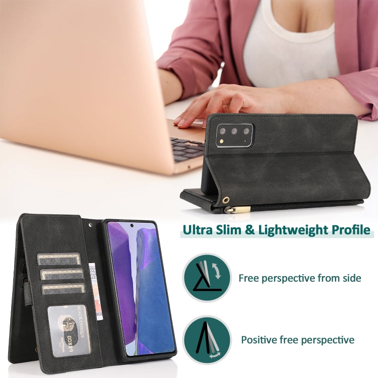 For Samsung Galaxy Note20 Skin-feel Crazy Horse Texture Zipper Wallet Bag Horizontal Flip Leather Case with Holder & Card Slots & Wallet & Lanyard