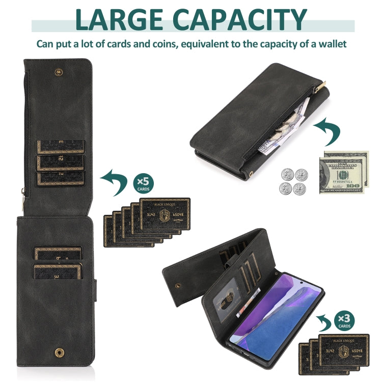 For Samsung Galaxy Note20 Skin-feel Crazy Horse Texture Zipper Wallet Bag Horizontal Flip Leather Case with Holder & Card Slots & Wallet & Lanyard