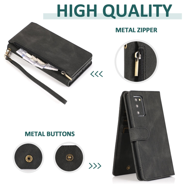 For Samsung Galaxy Note20 Skin-feel Crazy Horse Texture Zipper Wallet Bag Horizontal Flip Leather Case with Holder & Card Slots & Wallet & Lanyard
