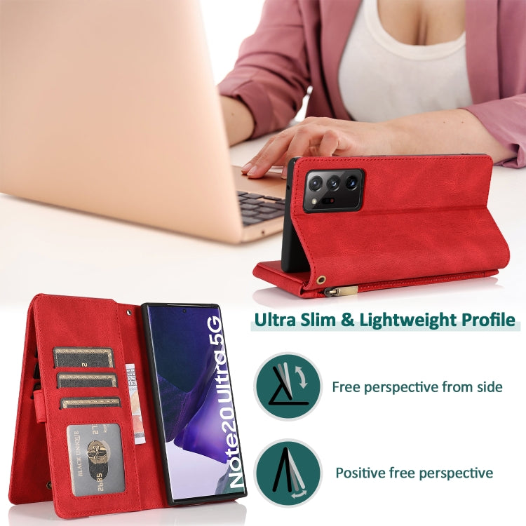 For Samsung Galaxy Note20 Ultra Skin-feel Crazy Horse Texture Zipper Wallet Bag Horizontal Flip Leather Case with Holder & Card Slots & Wallet & Lanyard
