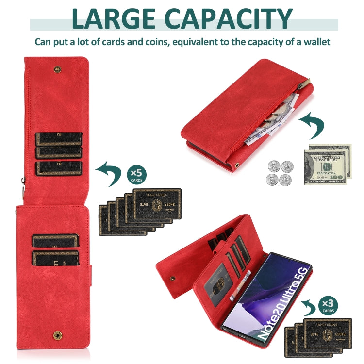For Samsung Galaxy Note20 Ultra Skin-feel Crazy Horse Texture Zipper Wallet Bag Horizontal Flip Leather Case with Holder & Card Slots & Wallet & Lanyard