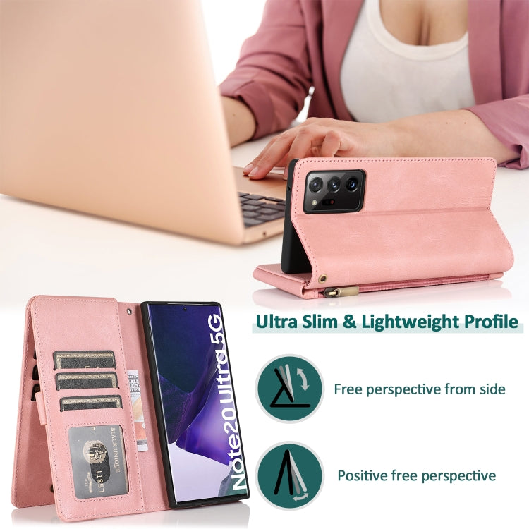 For Samsung Galaxy Note20 Ultra Skin-feel Crazy Horse Texture Zipper Wallet Bag Horizontal Flip Leather Case with Holder & Card Slots & Wallet & Lanyard