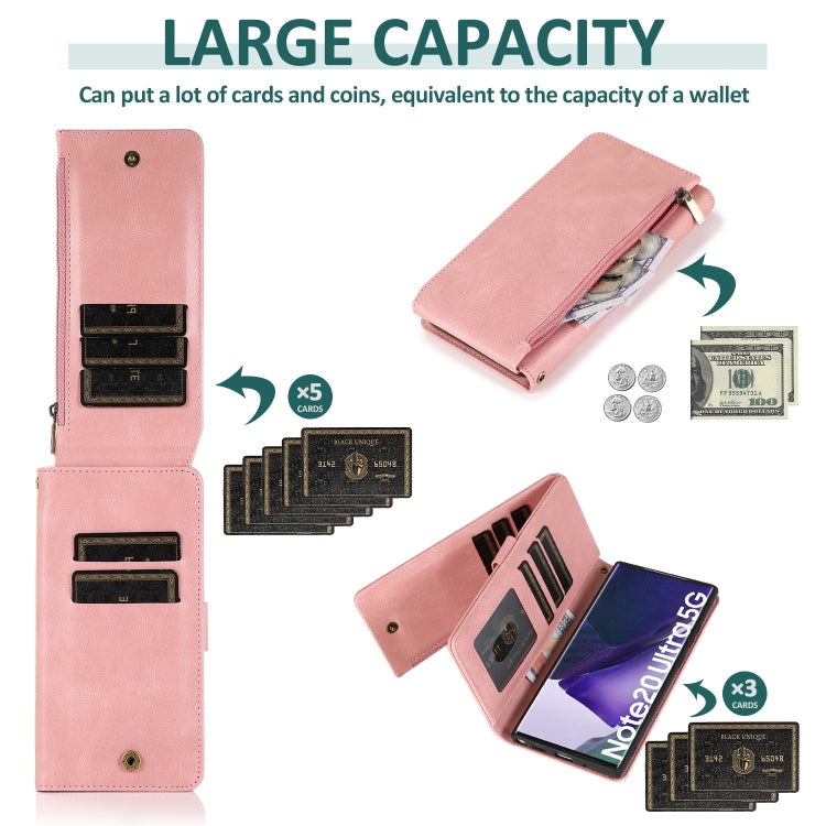 For Samsung Galaxy Note20 Ultra Skin-feel Crazy Horse Texture Zipper Wallet Bag Horizontal Flip Leather Case with Holder & Card Slots & Wallet & Lanyard