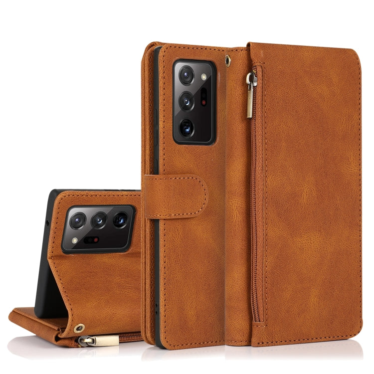 For Samsung Galaxy Note20 Ultra Skin-feel Crazy Horse Texture Zipper Wallet Bag Horizontal Flip Leather Case with Holder & Card Slots & Wallet & Lanyard