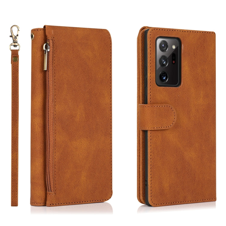 For Samsung Galaxy Note20 Ultra Skin-feel Crazy Horse Texture Zipper Wallet Bag Horizontal Flip Leather Case with Holder & Card Slots & Wallet & Lanyard