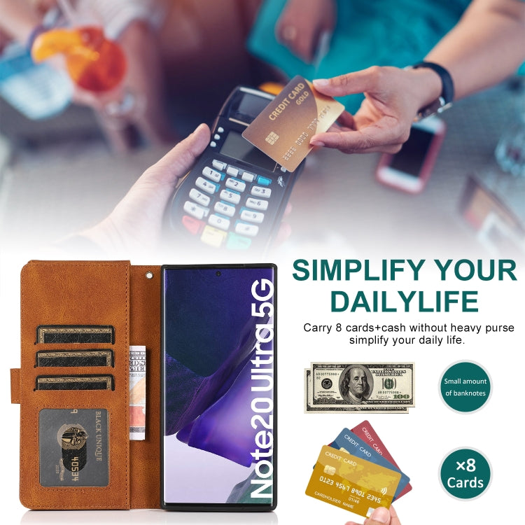 For Samsung Galaxy Note20 Ultra Skin-feel Crazy Horse Texture Zipper Wallet Bag Horizontal Flip Leather Case with Holder & Card Slots & Wallet & Lanyard