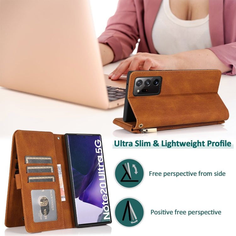 For Samsung Galaxy Note20 Ultra Skin-feel Crazy Horse Texture Zipper Wallet Bag Horizontal Flip Leather Case with Holder & Card Slots & Wallet & Lanyard