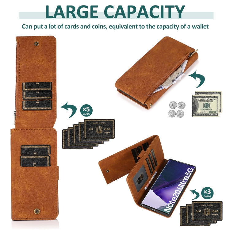 For Samsung Galaxy Note20 Ultra Skin-feel Crazy Horse Texture Zipper Wallet Bag Horizontal Flip Leather Case with Holder & Card Slots & Wallet & Lanyard