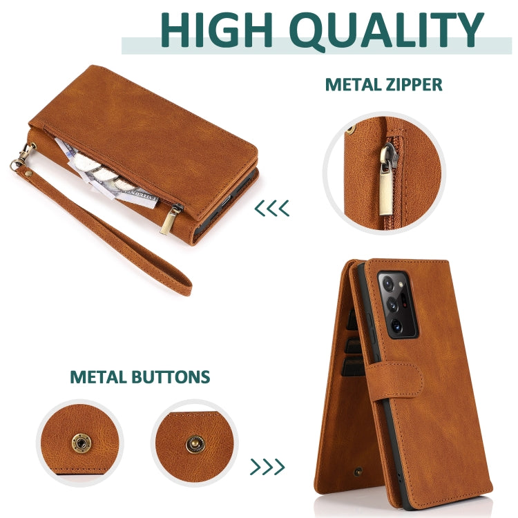 For Samsung Galaxy Note20 Ultra Skin-feel Crazy Horse Texture Zipper Wallet Bag Horizontal Flip Leather Case with Holder & Card Slots & Wallet & Lanyard