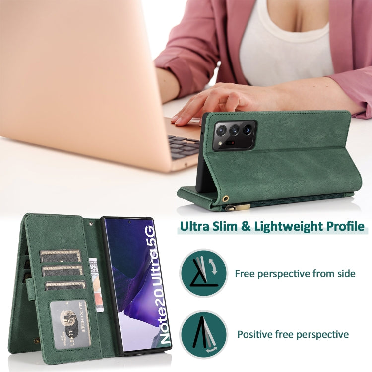 For Samsung Galaxy Note20 Ultra Skin-feel Crazy Horse Texture Zipper Wallet Bag Horizontal Flip Leather Case with Holder & Card Slots & Wallet & Lanyard