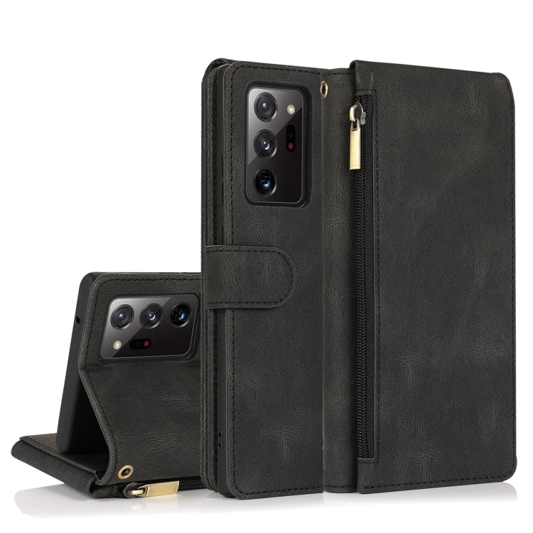 For Samsung Galaxy Note20 Ultra Skin-feel Crazy Horse Texture Zipper Wallet Bag Horizontal Flip Leather Case with Holder & Card Slots & Wallet & Lanyard