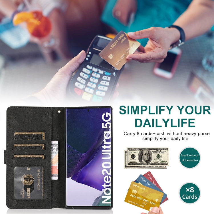 For Samsung Galaxy Note20 Ultra Skin-feel Crazy Horse Texture Zipper Wallet Bag Horizontal Flip Leather Case with Holder & Card Slots & Wallet & Lanyard