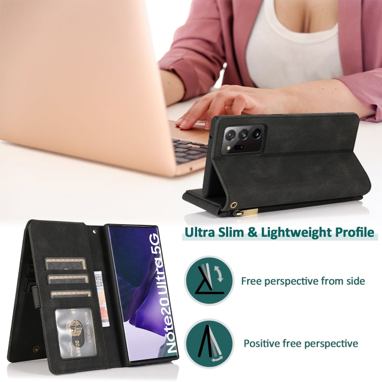For Samsung Galaxy Note20 Ultra Skin-feel Crazy Horse Texture Zipper Wallet Bag Horizontal Flip Leather Case with Holder & Card Slots & Wallet & Lanyard
