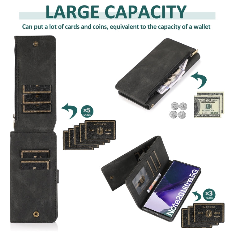 For Samsung Galaxy Note20 Ultra Skin-feel Crazy Horse Texture Zipper Wallet Bag Horizontal Flip Leather Case with Holder & Card Slots & Wallet & Lanyard