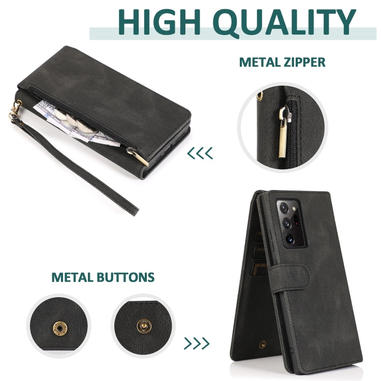 For Samsung Galaxy Note20 Ultra Skin-feel Crazy Horse Texture Zipper Wallet Bag Horizontal Flip Leather Case with Holder & Card Slots & Wallet & Lanyard