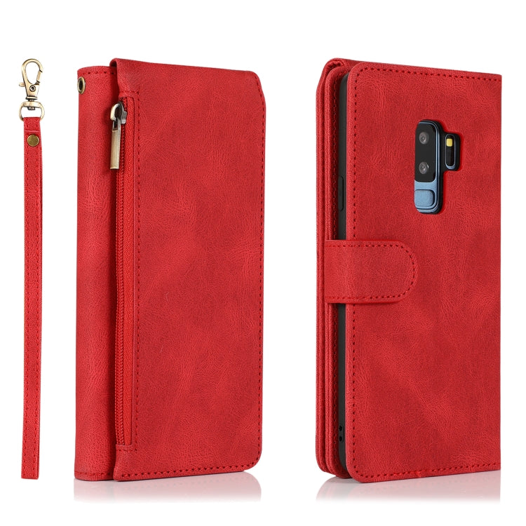 For Samsung Galaxy S9+ Skin-feel Crazy Horse Texture Zipper Wallet Bag Horizontal Flip Leather Case with Holder & Card Slots & Wallet & Lanyard
