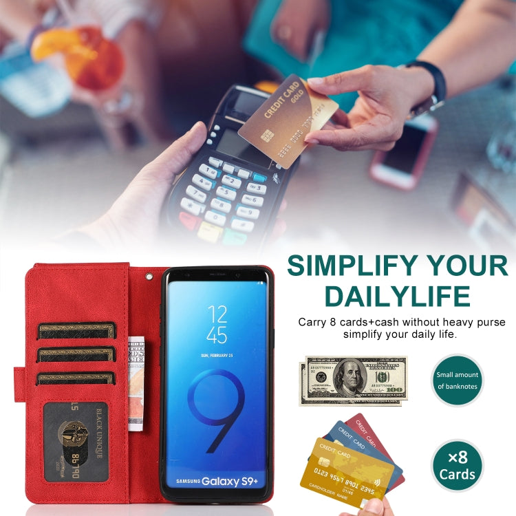 For Samsung Galaxy S9+ Skin-feel Crazy Horse Texture Zipper Wallet Bag Horizontal Flip Leather Case with Holder & Card Slots & Wallet & Lanyard