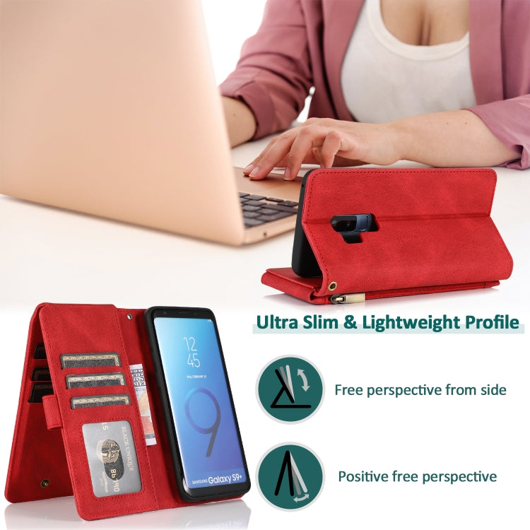 For Samsung Galaxy S9+ Skin-feel Crazy Horse Texture Zipper Wallet Bag Horizontal Flip Leather Case with Holder & Card Slots & Wallet & Lanyard