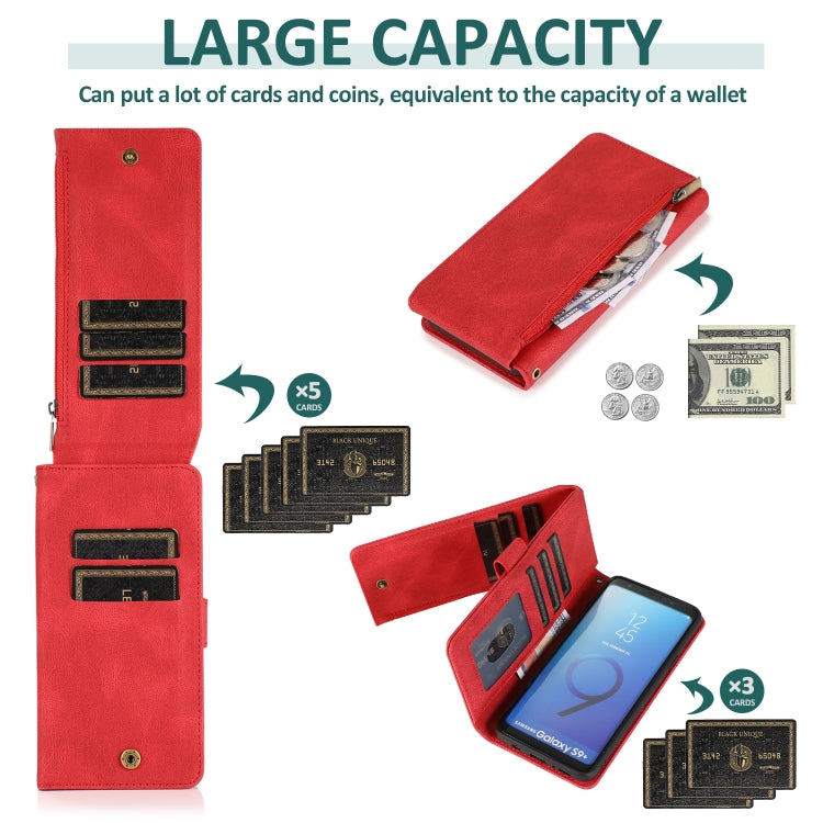 For Samsung Galaxy S9+ Skin-feel Crazy Horse Texture Zipper Wallet Bag Horizontal Flip Leather Case with Holder & Card Slots & Wallet & Lanyard