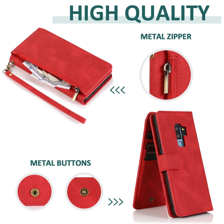 For Samsung Galaxy S9+ Skin-feel Crazy Horse Texture Zipper Wallet Bag Horizontal Flip Leather Case with Holder & Card Slots & Wallet & Lanyard