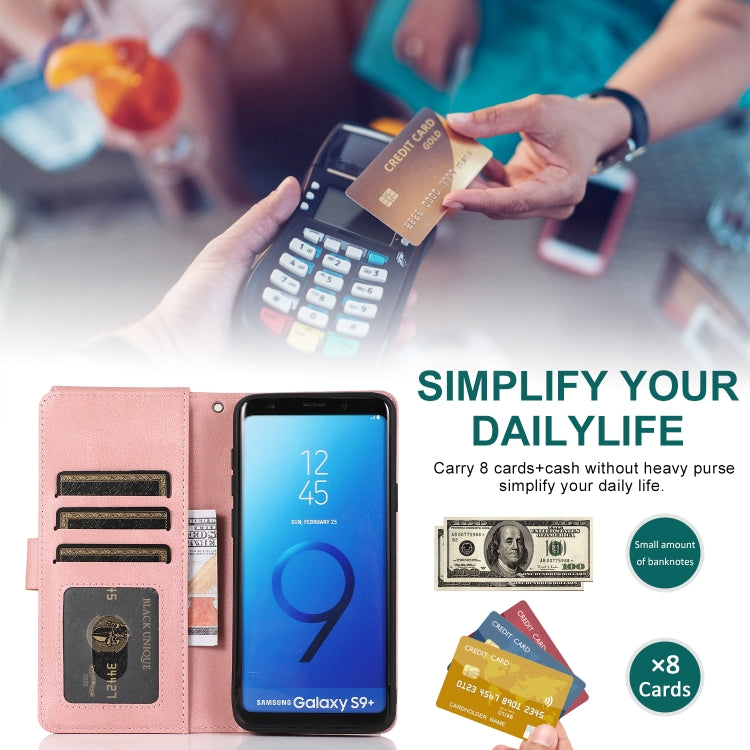For Samsung Galaxy S9+ Skin-feel Crazy Horse Texture Zipper Wallet Bag Horizontal Flip Leather Case with Holder & Card Slots & Wallet & Lanyard