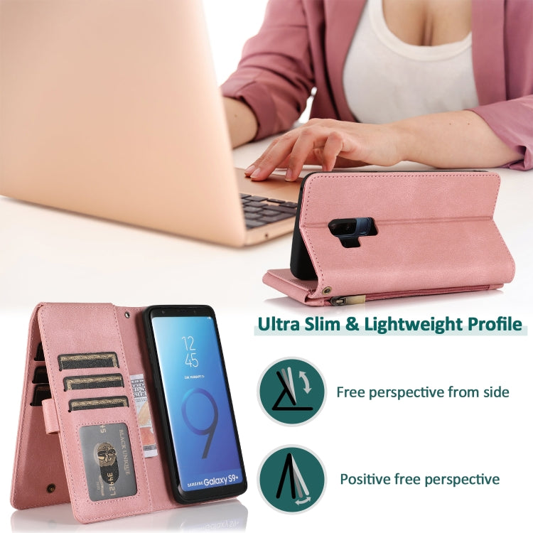 For Samsung Galaxy S9+ Skin-feel Crazy Horse Texture Zipper Wallet Bag Horizontal Flip Leather Case with Holder & Card Slots & Wallet & Lanyard