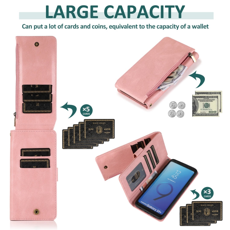 For Samsung Galaxy S9+ Skin-feel Crazy Horse Texture Zipper Wallet Bag Horizontal Flip Leather Case with Holder & Card Slots & Wallet & Lanyard