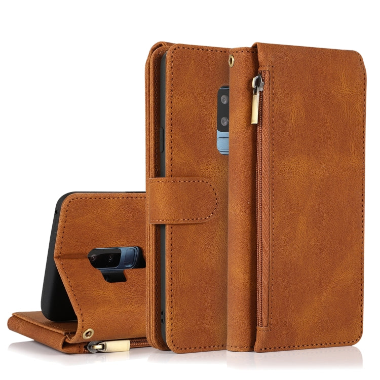 For Samsung Galaxy S9+ Skin-feel Crazy Horse Texture Zipper Wallet Bag Horizontal Flip Leather Case with Holder & Card Slots & Wallet & Lanyard