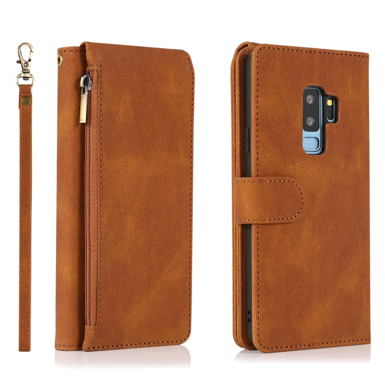 For Samsung Galaxy S9+ Skin-feel Crazy Horse Texture Zipper Wallet Bag Horizontal Flip Leather Case with Holder & Card Slots & Wallet & Lanyard