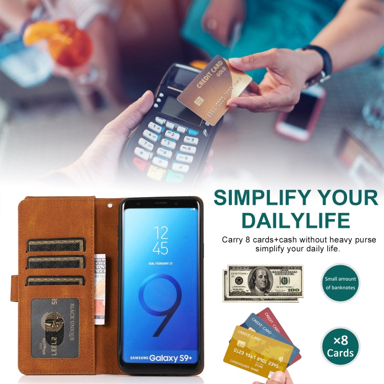 For Samsung Galaxy S9+ Skin-feel Crazy Horse Texture Zipper Wallet Bag Horizontal Flip Leather Case with Holder & Card Slots & Wallet & Lanyard