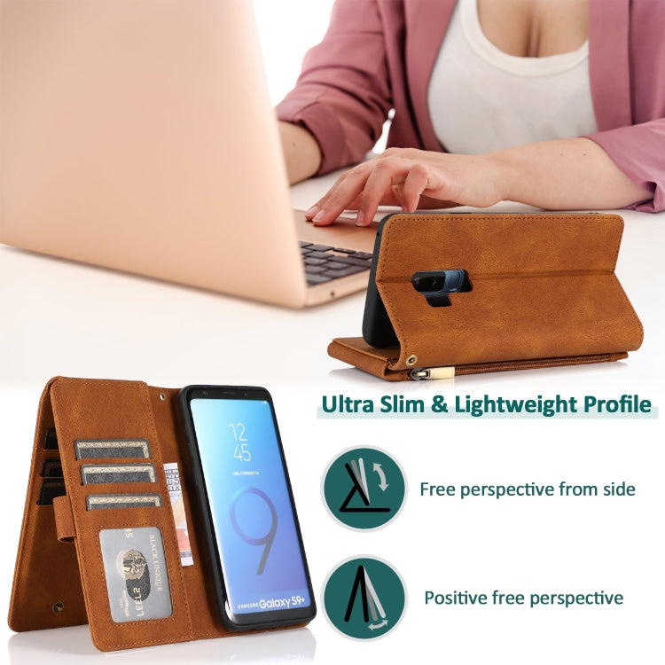 For Samsung Galaxy S9+ Skin-feel Crazy Horse Texture Zipper Wallet Bag Horizontal Flip Leather Case with Holder & Card Slots & Wallet & Lanyard